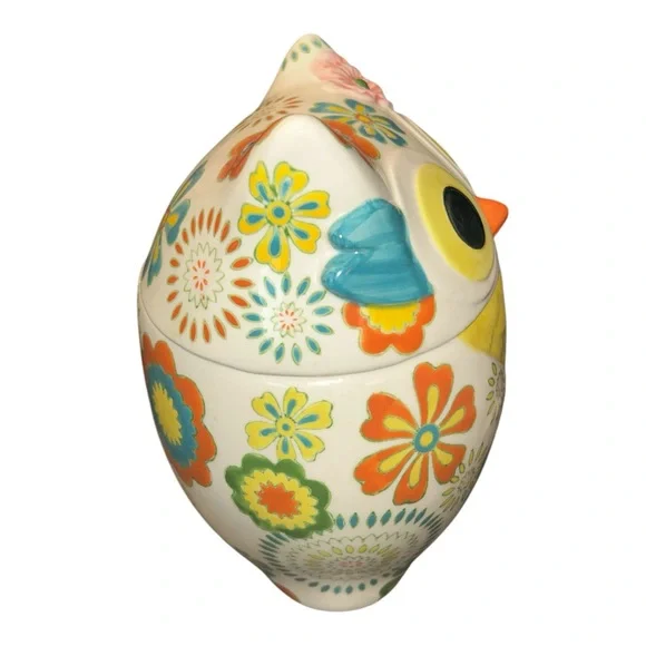 Pier 1 Imports Hand Painted Owl Cookie Jar 9.5” Stoneware Retired